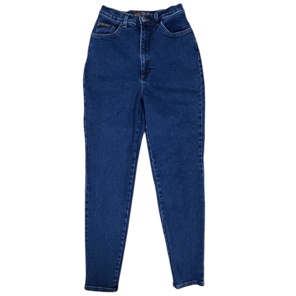 Blue High Rise Stretch Jeans Slim Fit Dark Wash 7/8